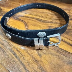 Men's Black Leather Belt with Silver Buckle